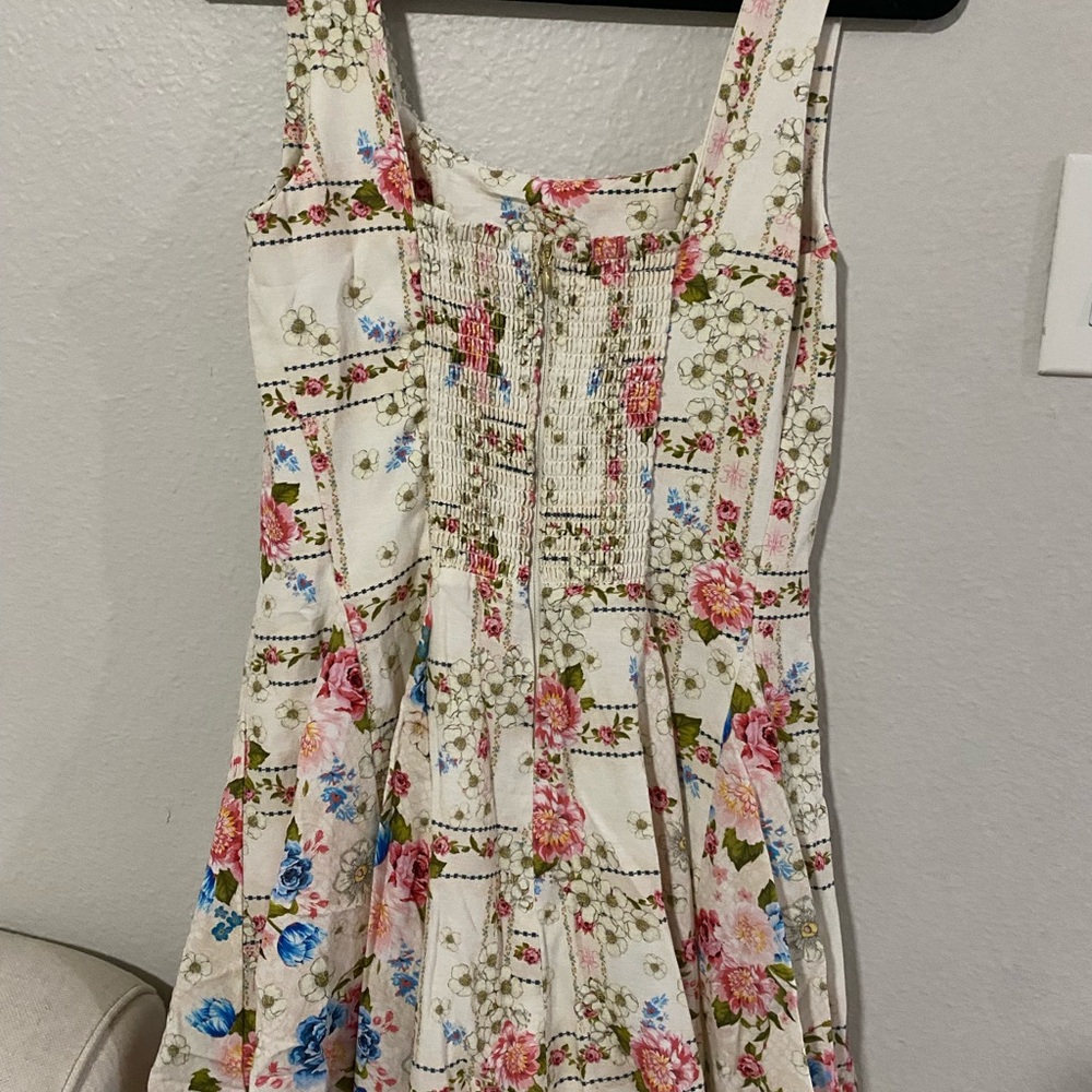 Agua Bendita Cream Floral Sundress with Pink & Blue Blooms - Picture 2 of 3